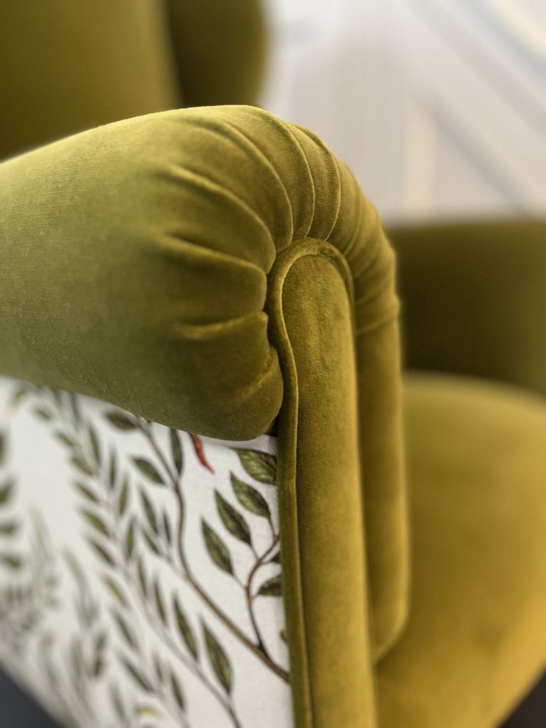 Reupholstered Edwardian Velvet/ Linen Armchairs  Set Of 2 photo Furniture