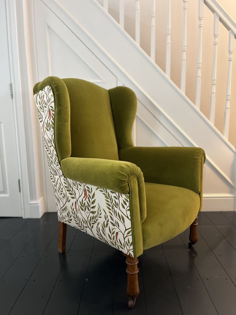 Reupholstered Edwardian Velvet/ Linen Armchairs  Set Of 2 photo vintage