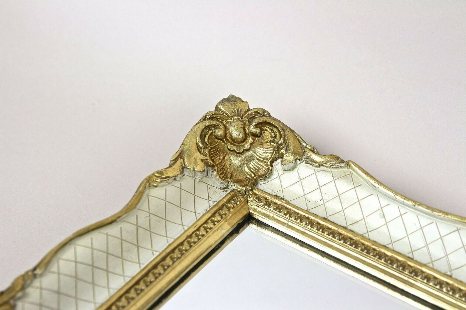 photo for sale Gilt/ White Venetian Rococo Style Wall Mirror, Mid Century   It Ca. 1950