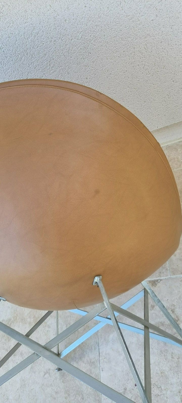Vintage 1950s French Style Egg Chair In Cognac Faux Leather. photo vintage