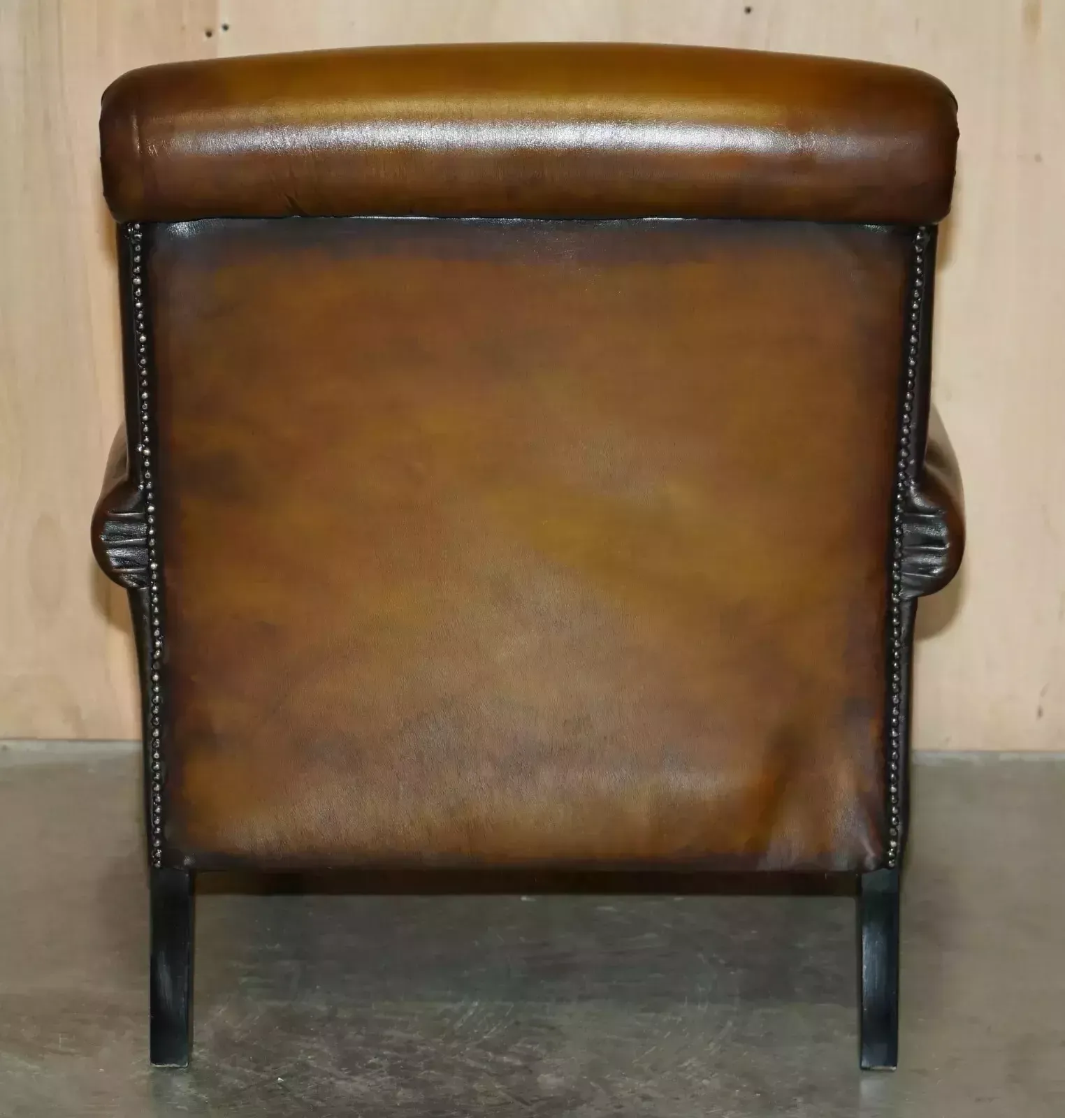 photo buy Comfortable Pair Of Rolled Back Restored Cigar Brown Leather Club Armchairs