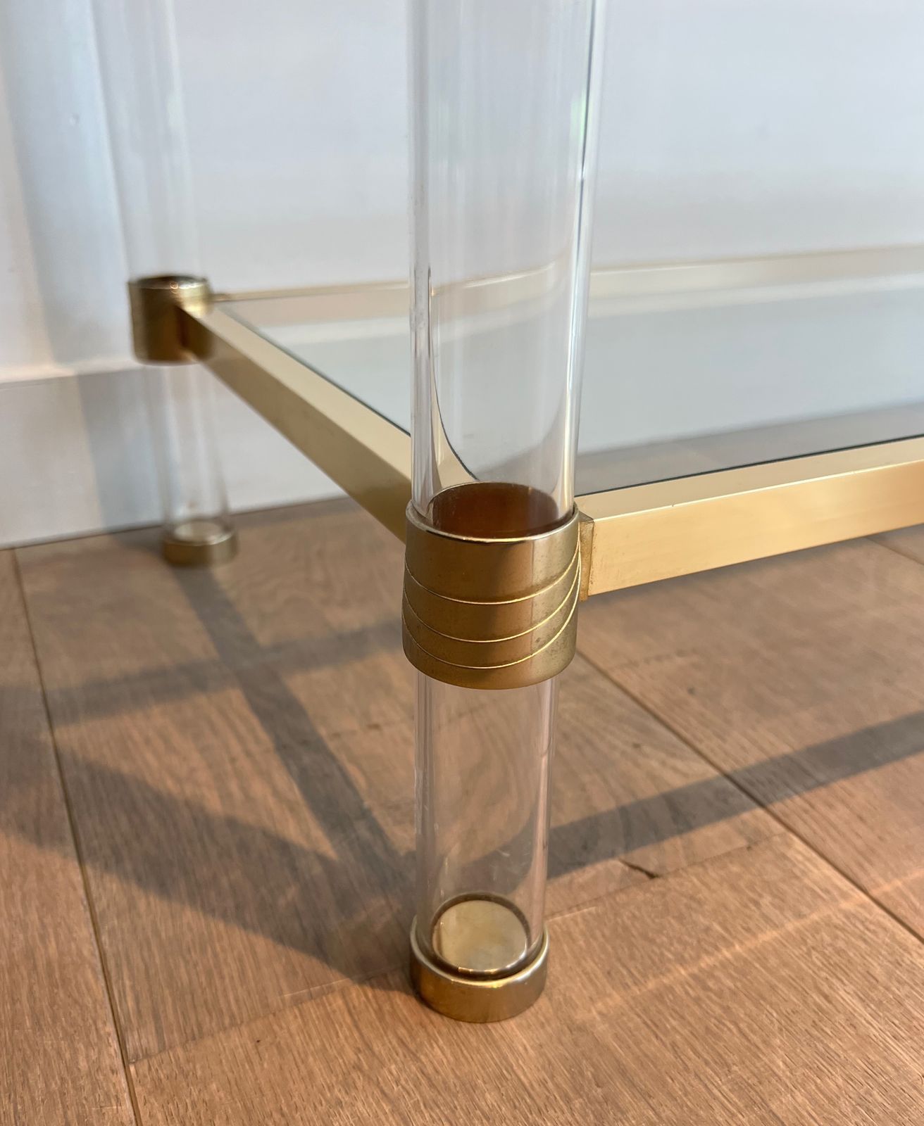 Console In Plexiglass And Golden Metal. Circa 1970 photo vinterior
