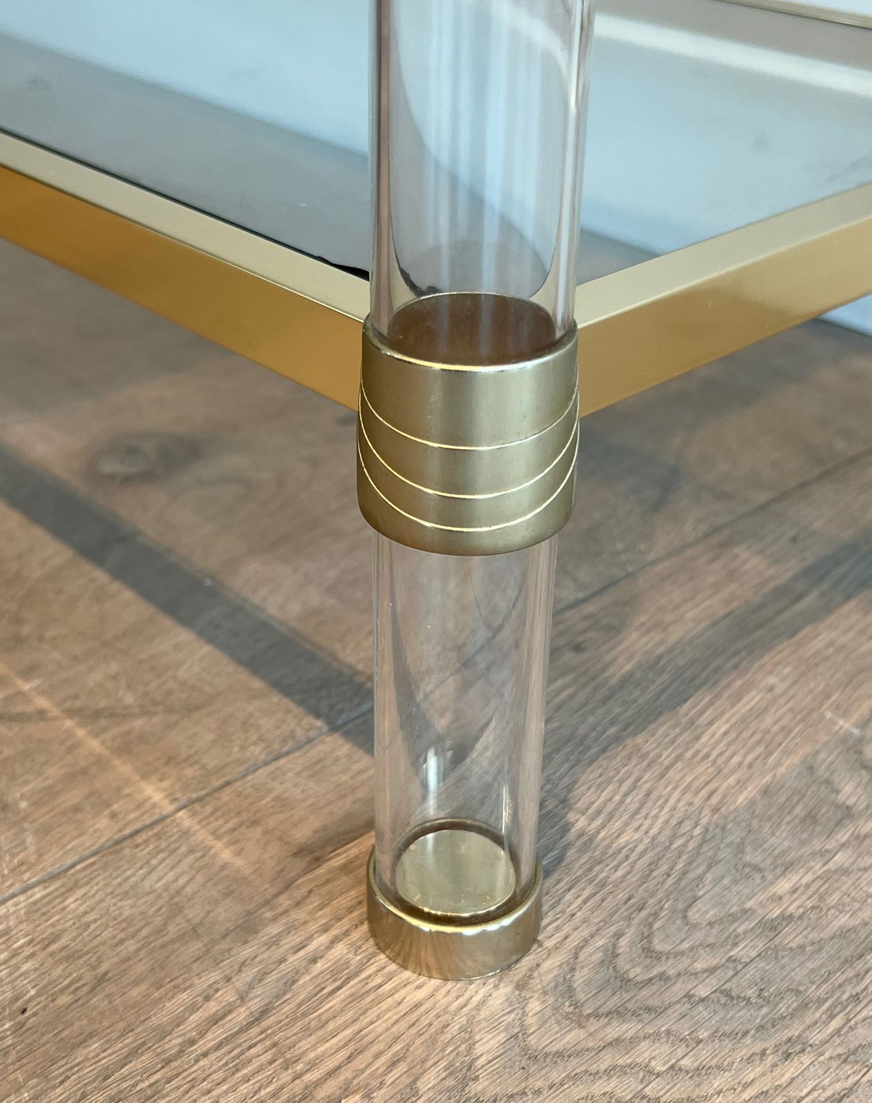 photo for sale Console In Plexiglass And Golden Metal. Circa 1970