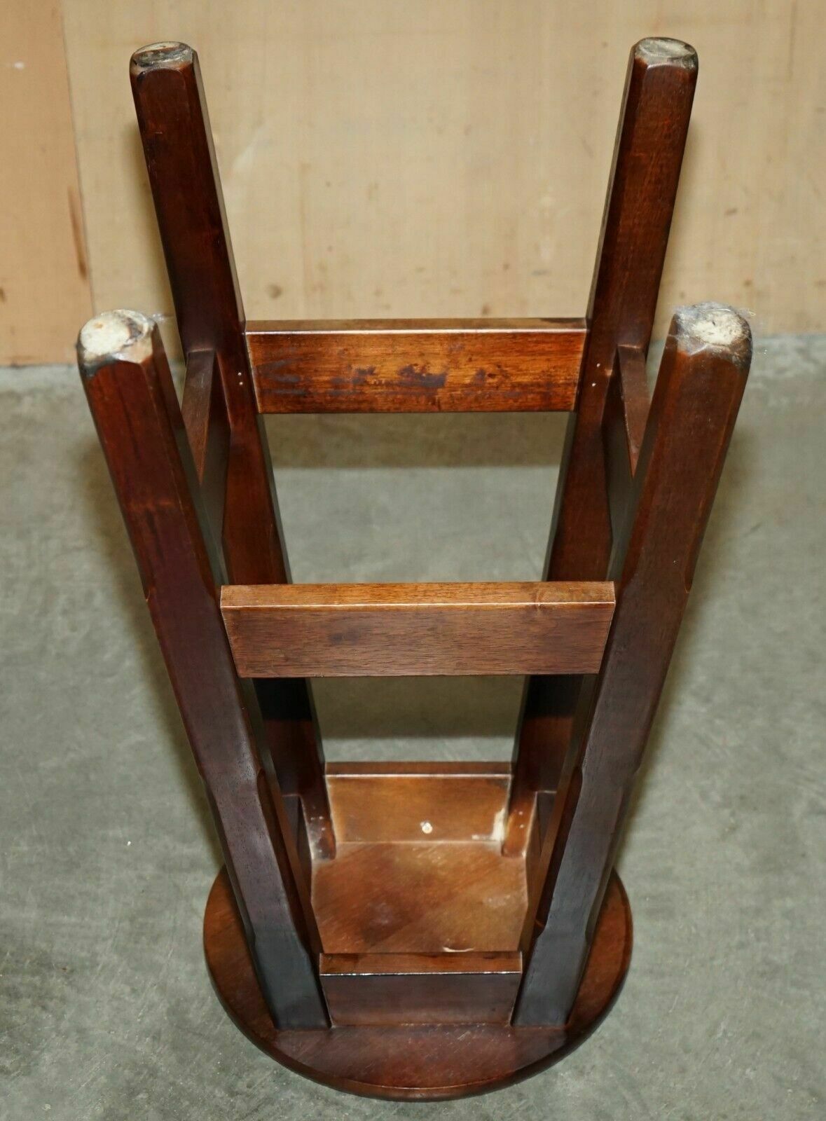 Three Original American Sports Bowl Kitchen Bar Pub Stools In Mahogany photo vintage