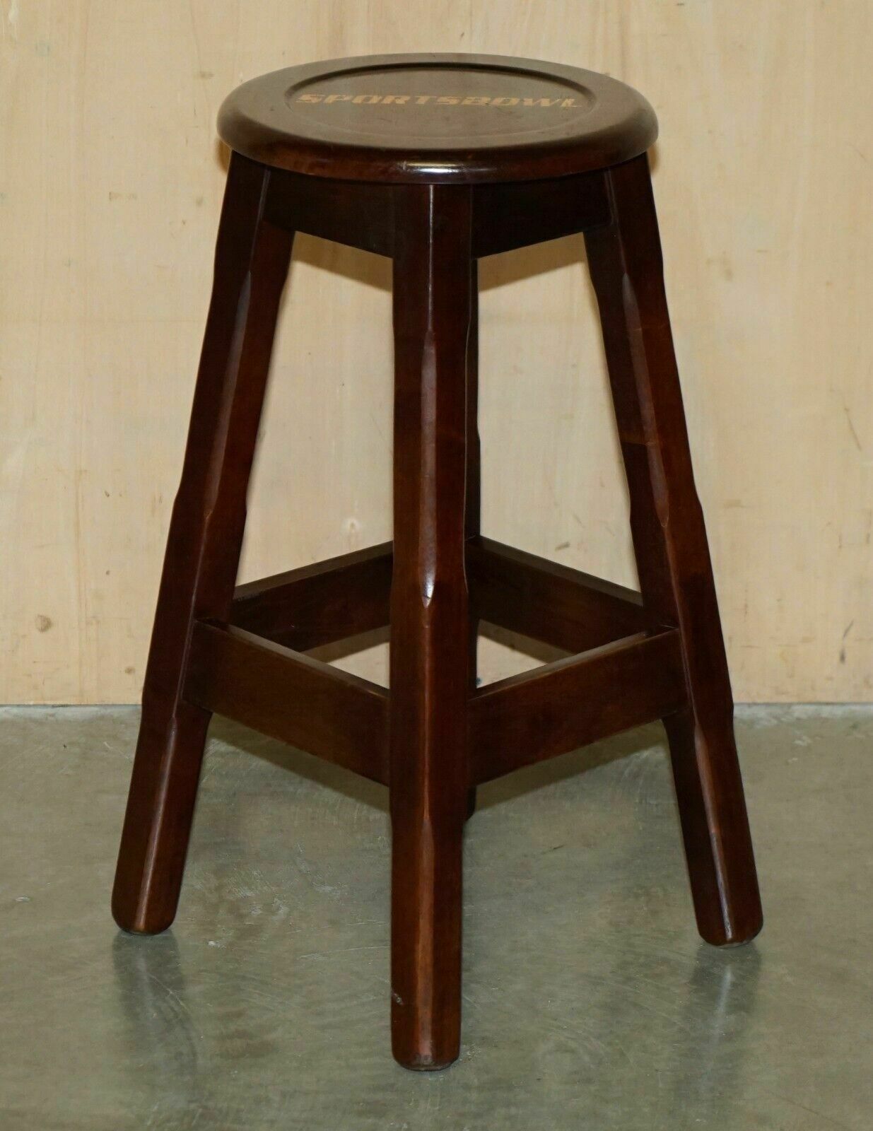 photo for sale Three Original American Sports Bowl Kitchen Bar Pub Stools In Mahogany