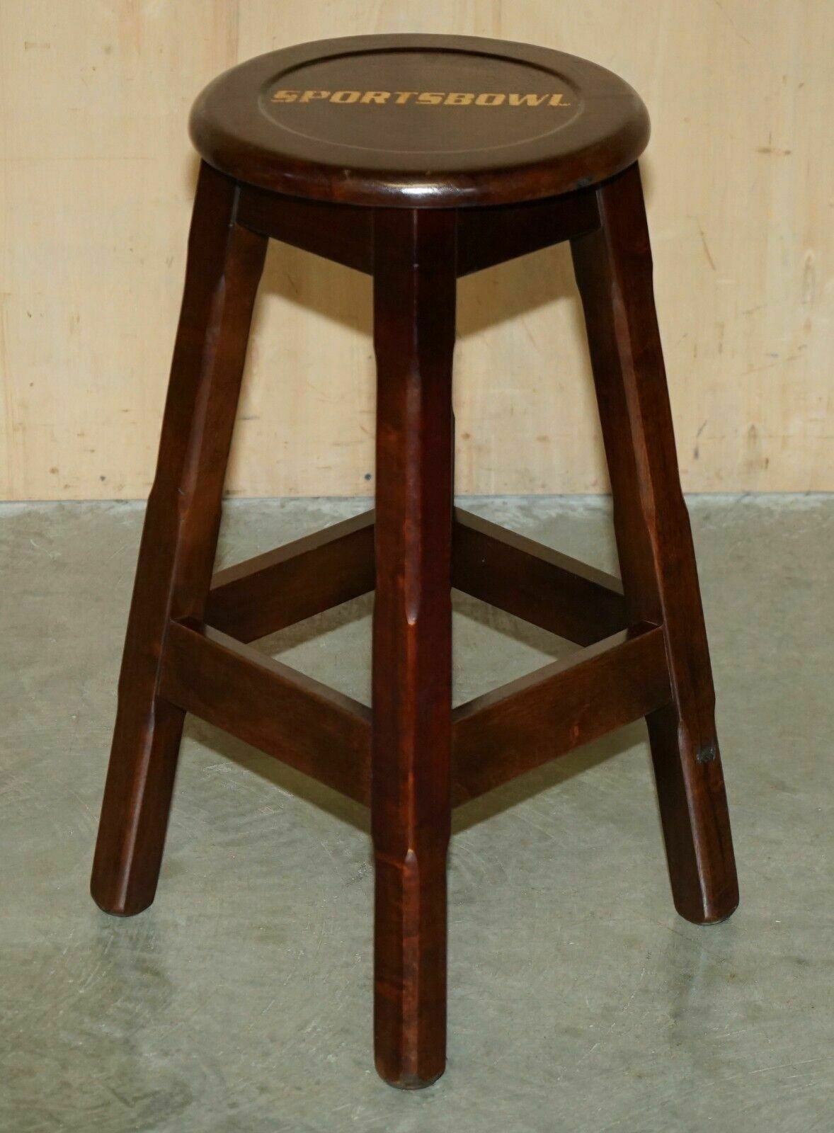 1500.0 Three Original American Sports Bowl Kitchen Bar Pub Stools In Mahogany photo