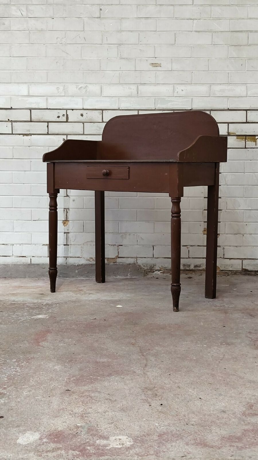 Antique Victorian Rustic Scumbled Pine Washstand Table With Faux Marble Top