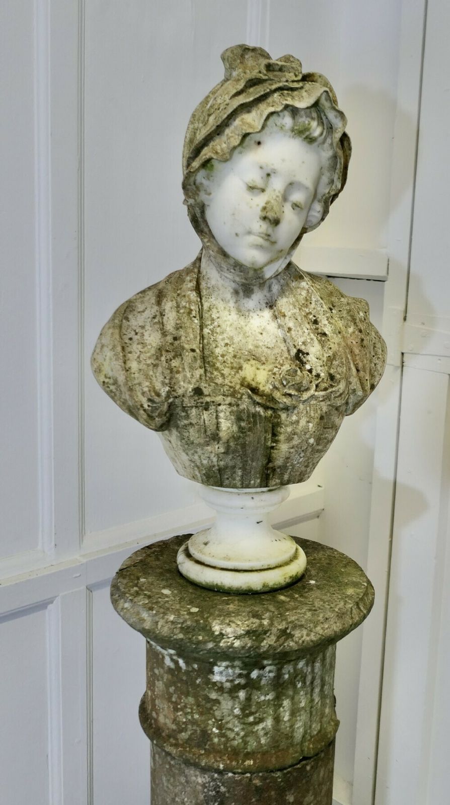 19th Century Carved Carrara Marble Bust Of A Young Girl After Greuze photo for sale