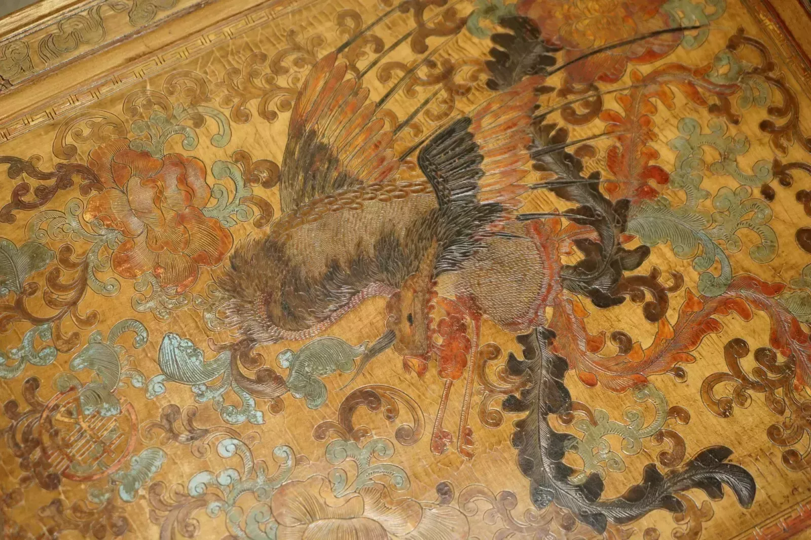 photo for sale Extremely Ornate Gilt & Lacquered Chinese Dragon Chinoiserie Opium Coffee Table