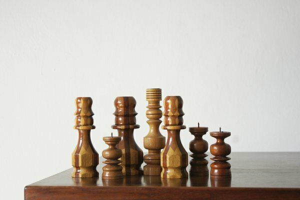 Scandinavian Wooden Candleholders, Set Of 7