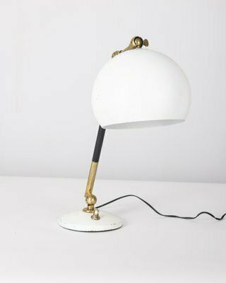 Vintage Italian Table Lamp In Brass And White Metal, 1960s photo furniture