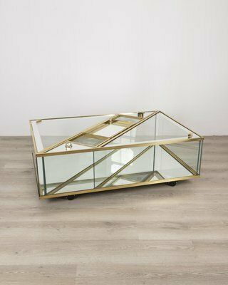 Vintage Italian Table In Golden Brass And Crystal, 1960s