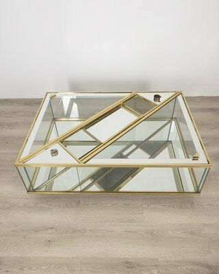 Vintage Italian Table In Golden Brass And Crystal, 1960s photo furniture