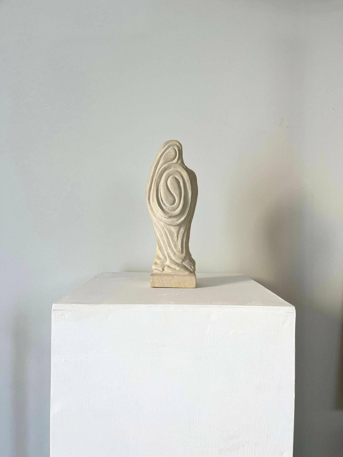 French Mid Century Abstract Carved Stone Sculpture Of Female Figure C. 1970s