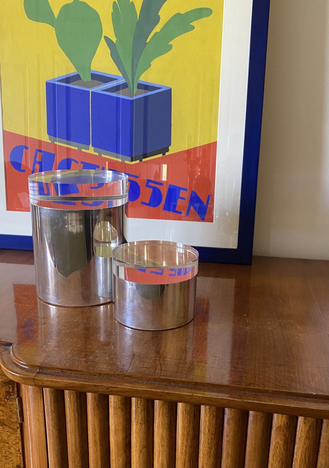photo furniture Modernist Lucite And Silver Plate Set Of Boxes, Mellerio Paris, France 1970s
