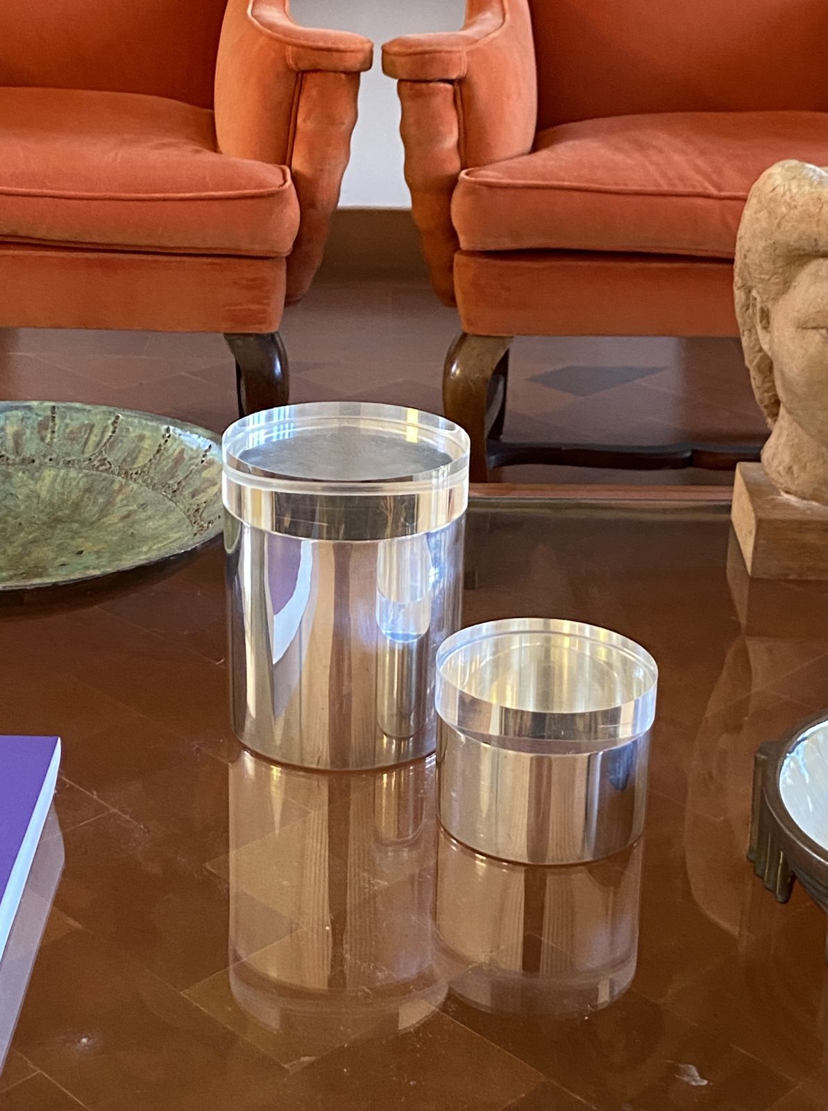 photo vinterior Modernist Lucite And Silver Plate Set Of Boxes, Mellerio Paris, France 1970s