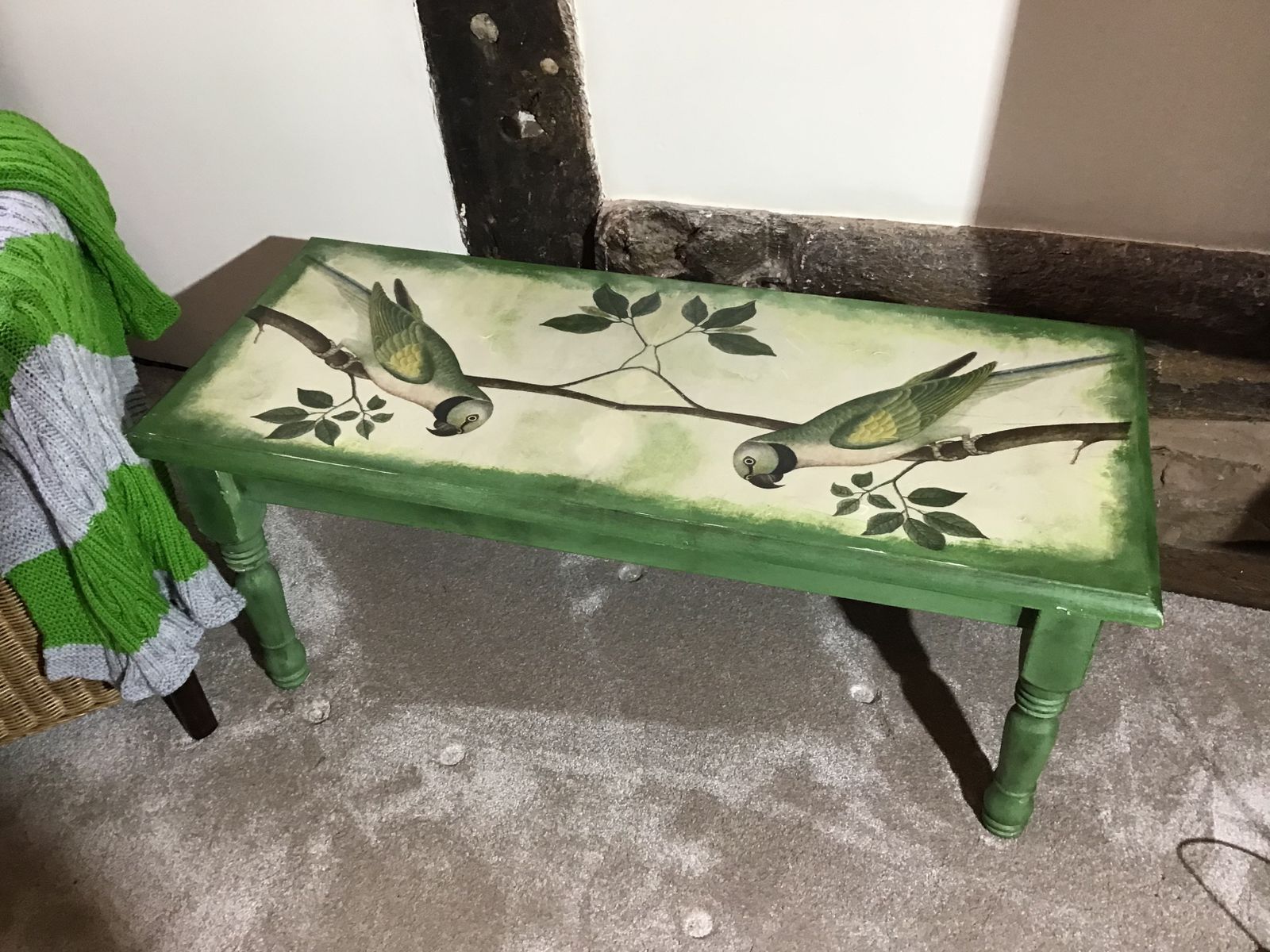 Coffee Table With Exotic Birds Of Paradise…Chalk Paint Wood…With Clear Wax Finish For Hard Finish photo for sale