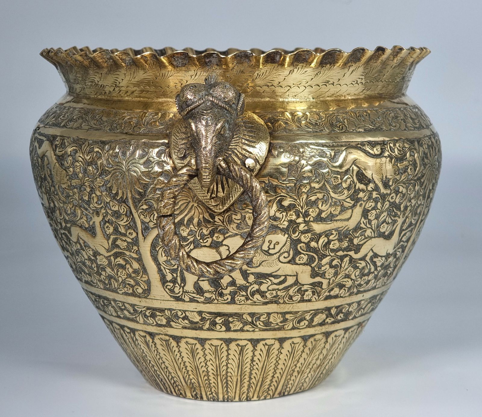 19th Century Indian Raj Period Brass Jardiniere Or Planter Circa 1880 photo vintage