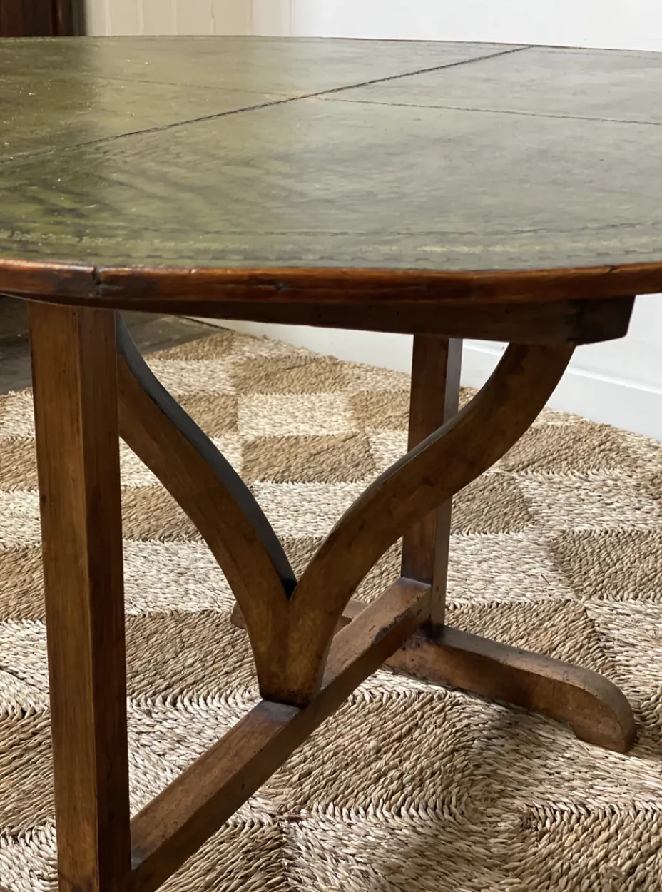 Early C20th French Vendange Wine Table With Green Leather Top photo furniture