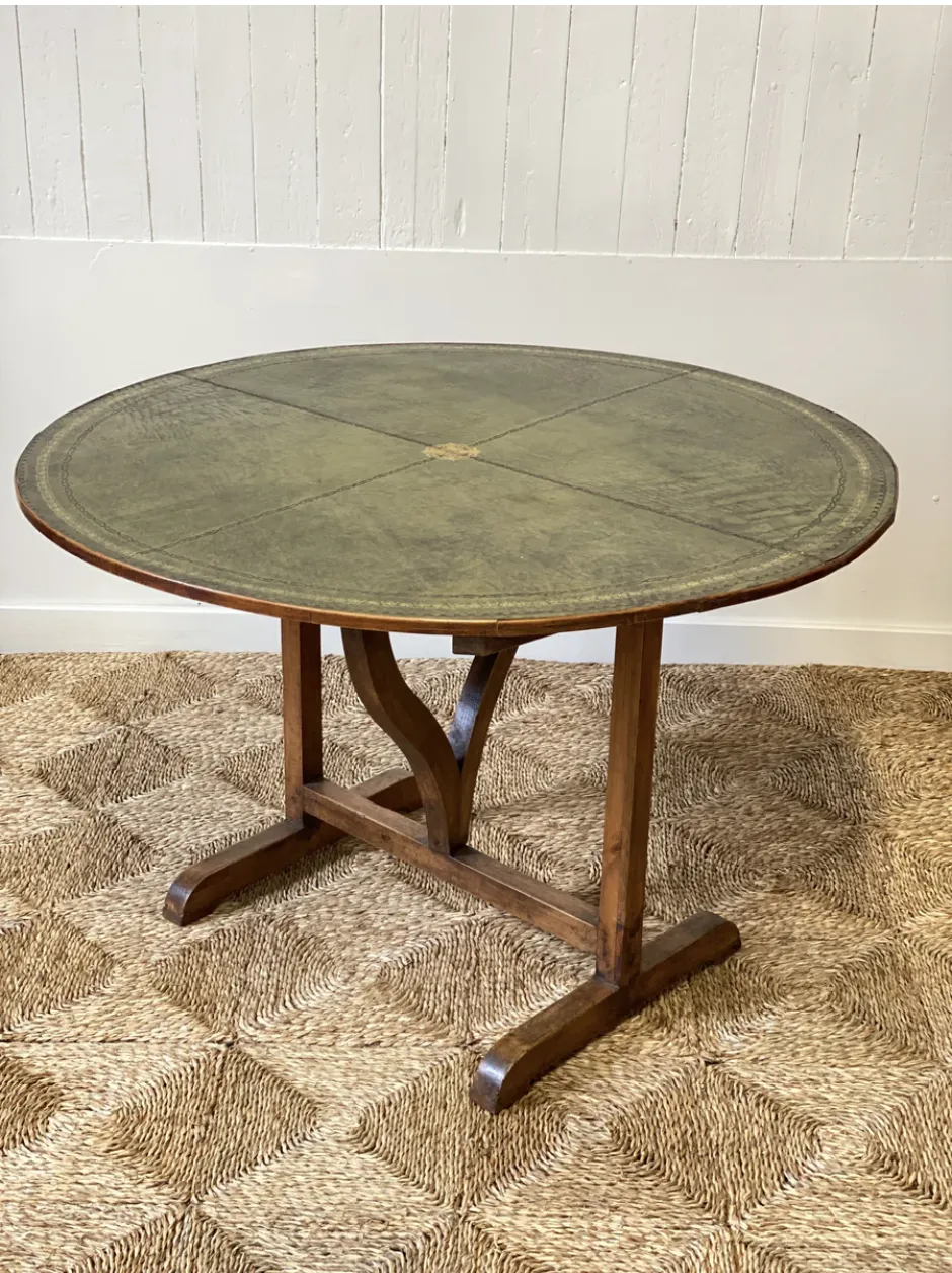 Early C20th French Vendange Wine Table With Green Leather Top