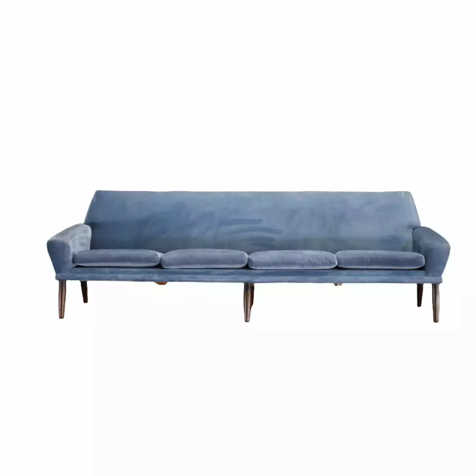 Bramin Møbler Four Seater Sofa In Blue Velvet By N.A. Jørgensens