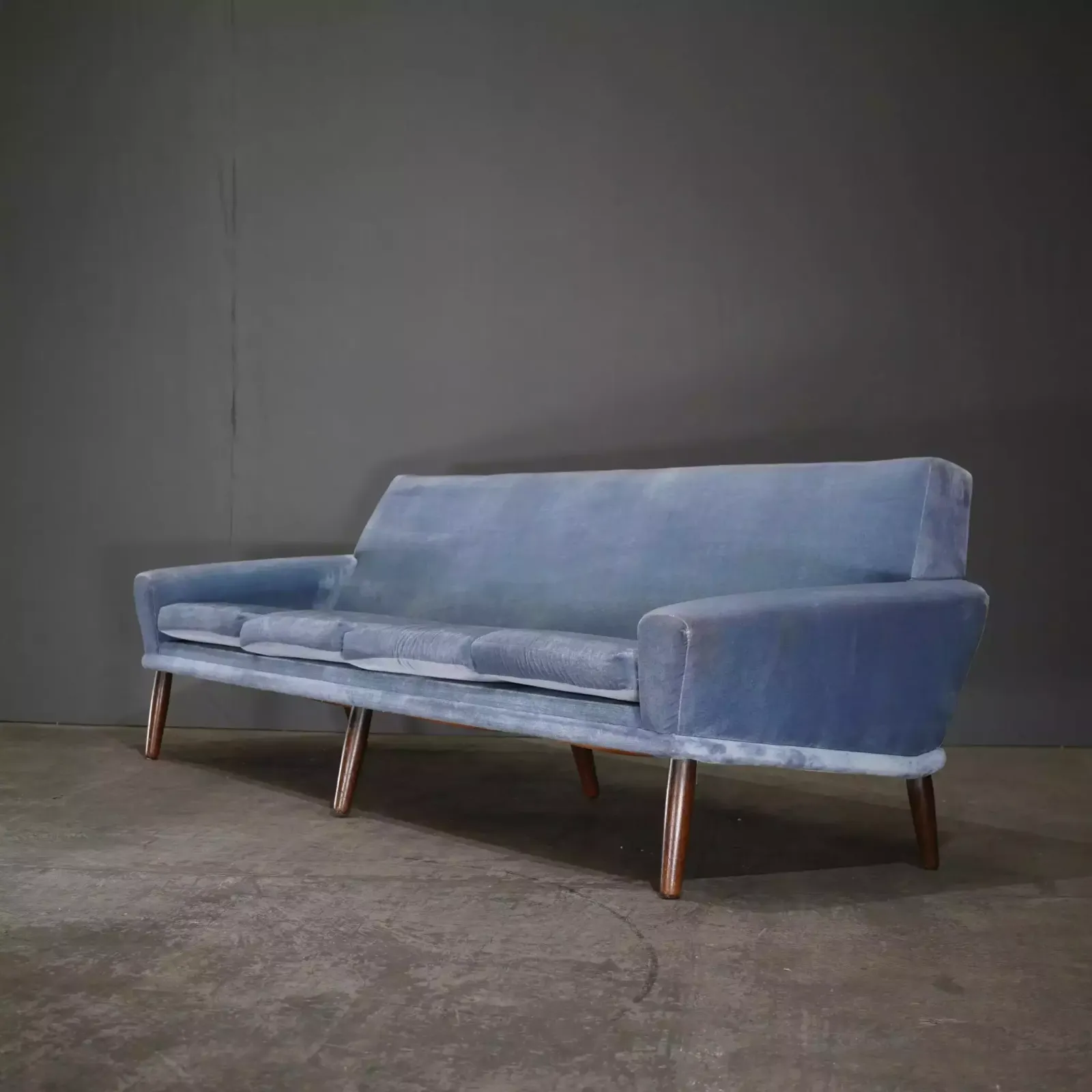 Bramin Møbler Four Seater Sofa In Blue Velvet By N.A. Jørgensens photo 2660.0