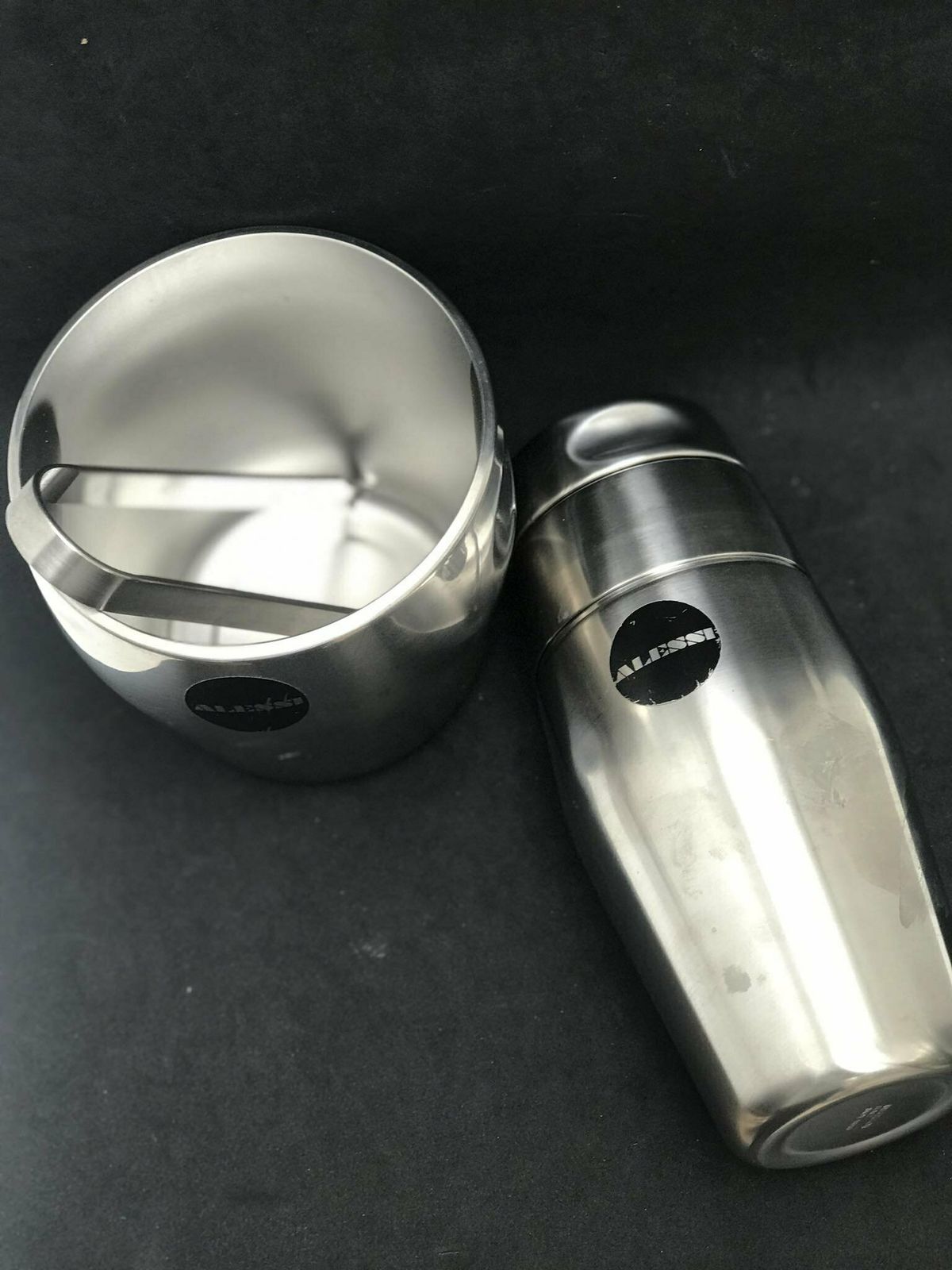Vintage Cocktail Shaker Ice Bucket And Tongs Alessi By Luigi Massoni And Carlo Mazzeri Stainless Steel Bar Cart Tools Mixology Gift For Him photo Home Decor
