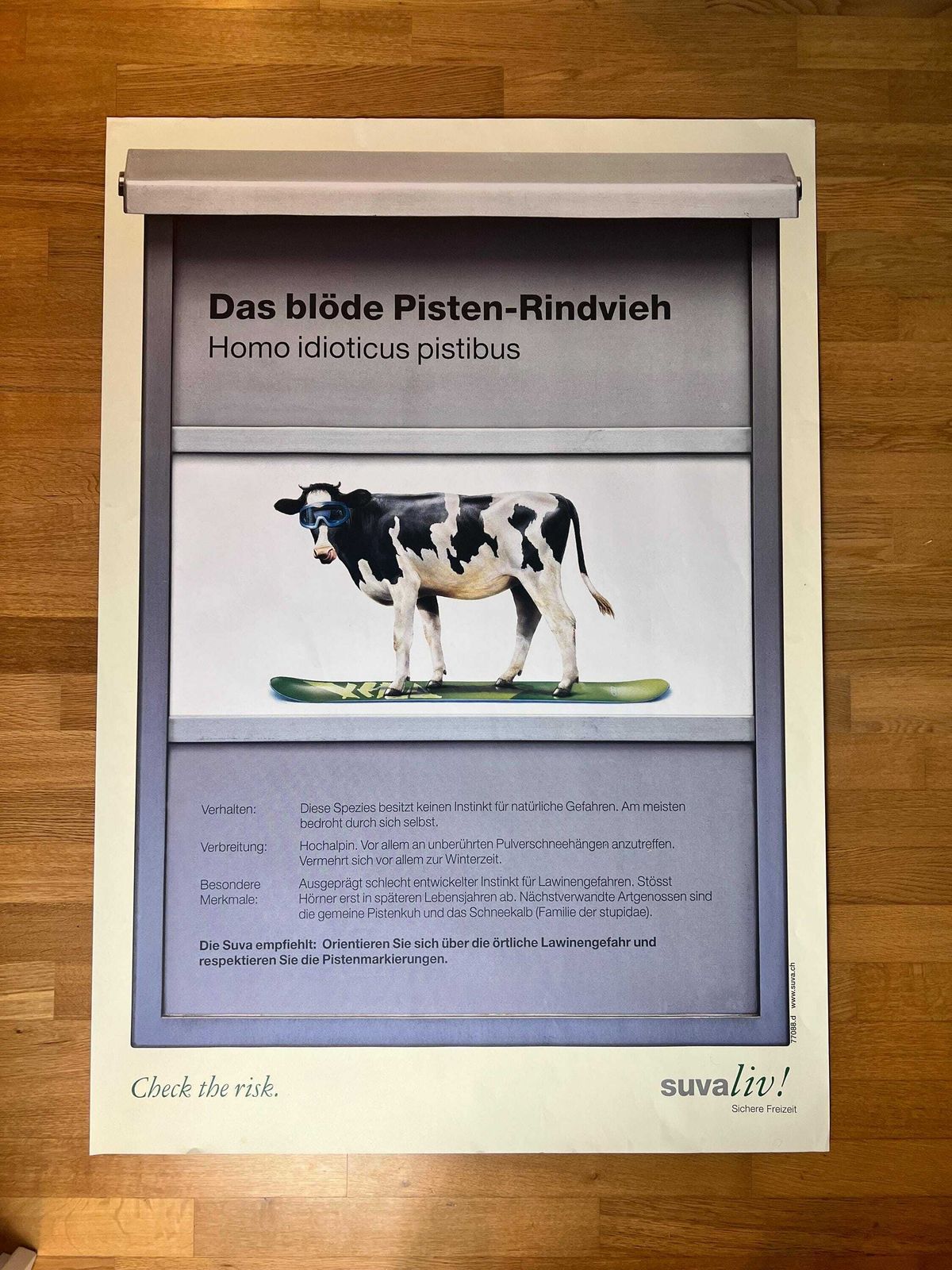 Original Swiss Vintage Poster 1999, Suvaliv Insurance Company Accident Prevention Poster, Swiss Ski Poster, 90s Art Poster, Swiss Cow Art