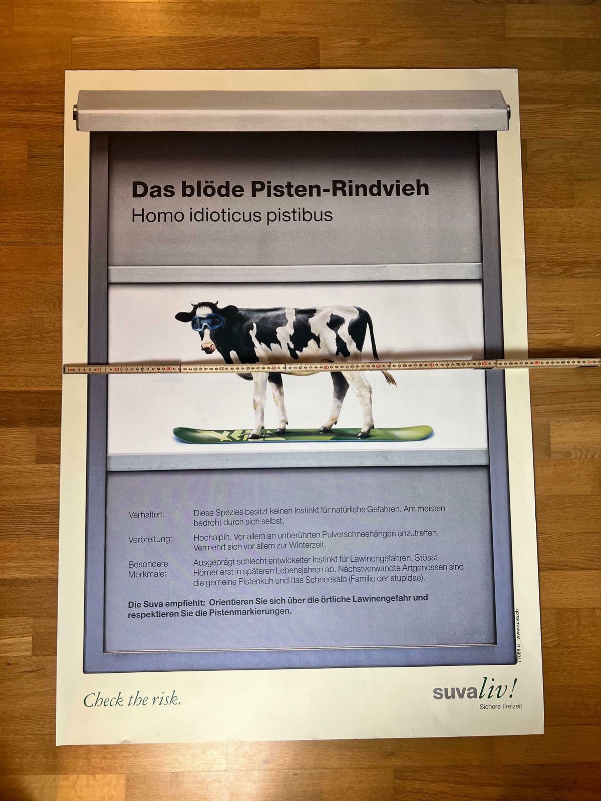 Original Swiss Vintage Poster 1999, Suvaliv Insurance Company Accident Prevention Poster, Swiss Ski Poster, 90s Art Poster, Swiss Cow Art photo 482.0