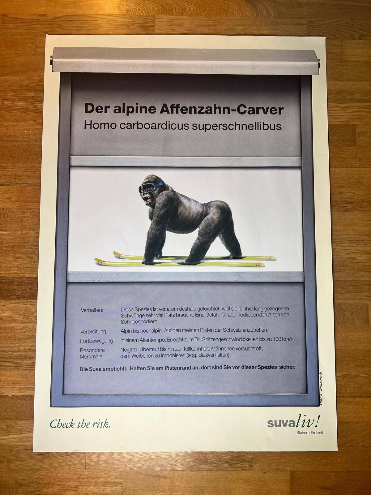 Original Swiss Vintage Poster 1999, Suvaliv Insurance Company Accident Prevention Poster, Swiss Ski Poster, 90s Art Poster, Monkey Art photo furniture