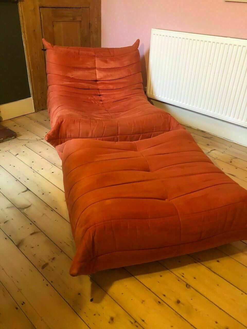 Ligne Roset By Michel Ducaroy Togo Orange Sofa And Footstool, 3 Seater photo vinterior