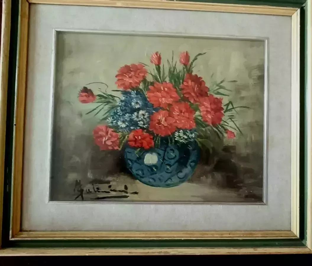 Oil Painting On Board Flowers Mauro Salimbeni (Milan 1874 1942 Turin) photo furniture
