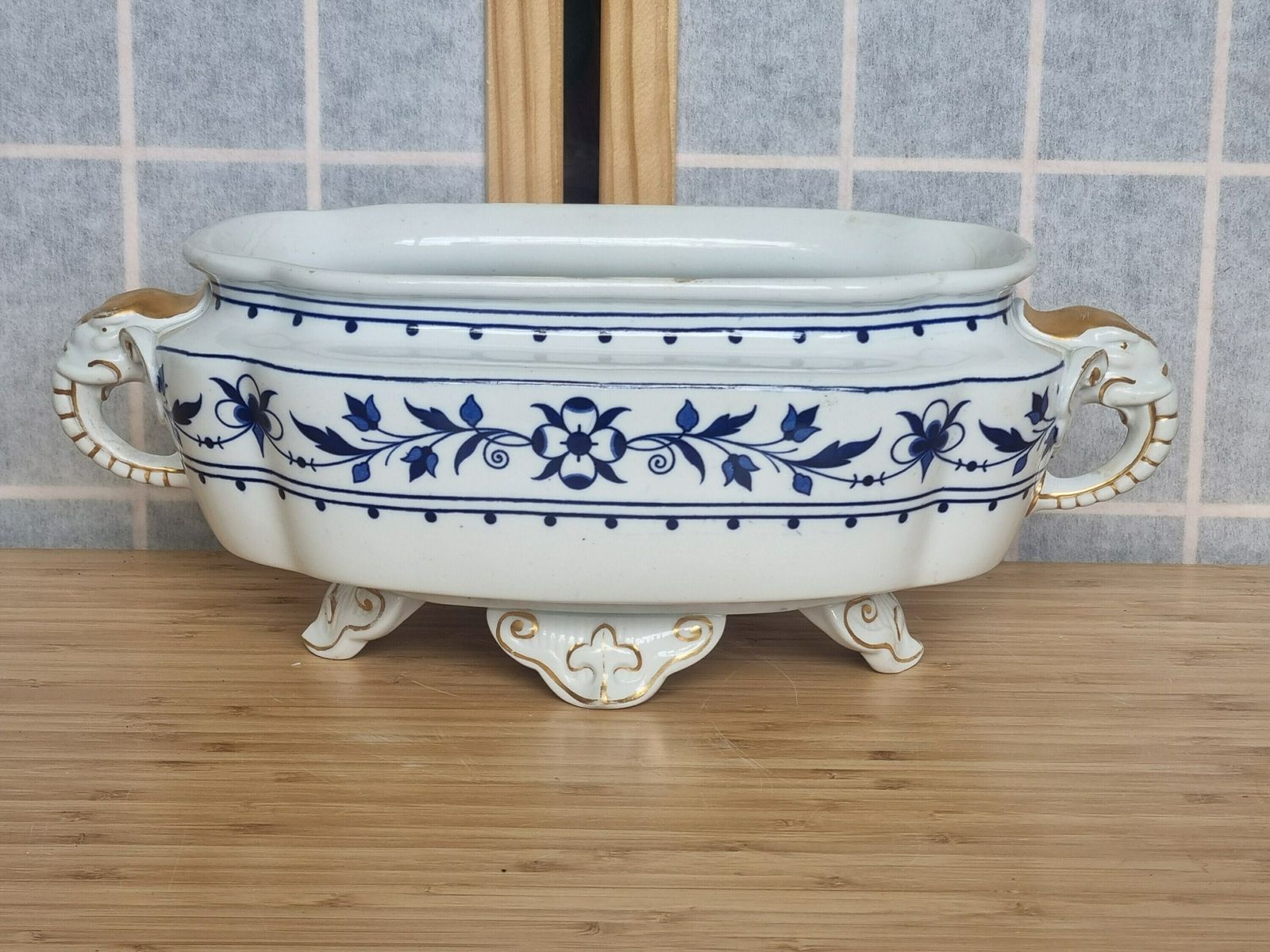 Royal Worcester Blue And White Transfer Printed Tureen, With Elephant Head Handles photo for sale