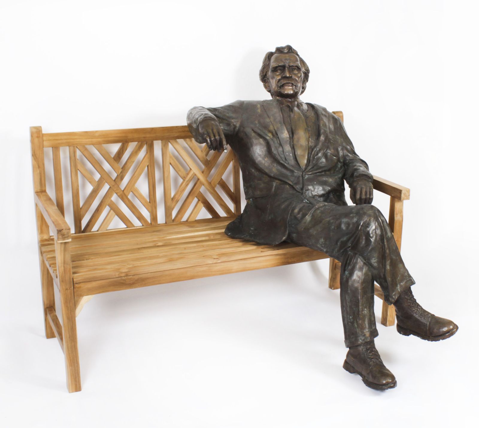 Vintage Life Size Bronze Of Albert Einstein On A Garden Bench 20th C