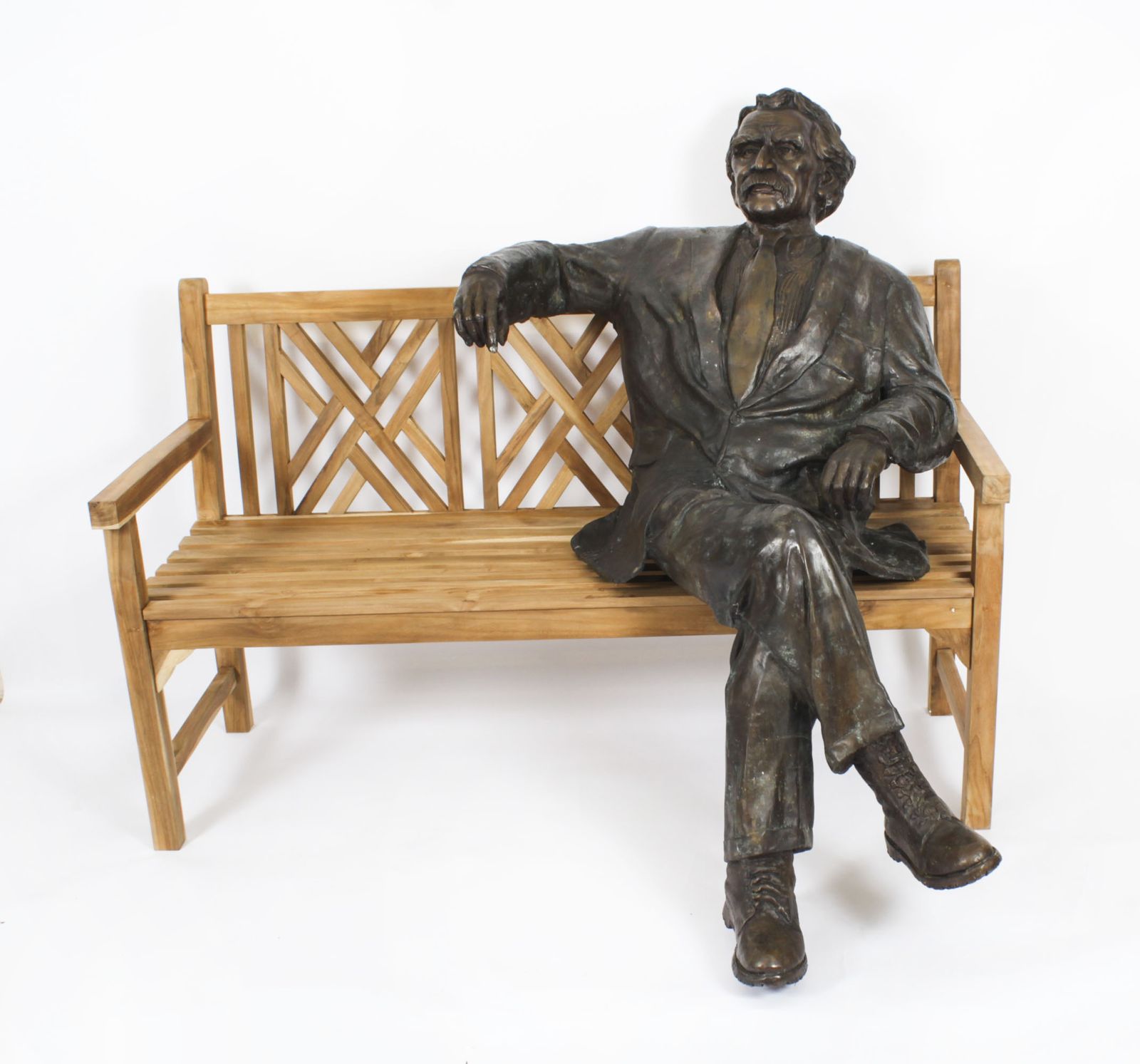 Vintage Life Size Bronze Of Albert Einstein On A Garden Bench 20th C photo furniture