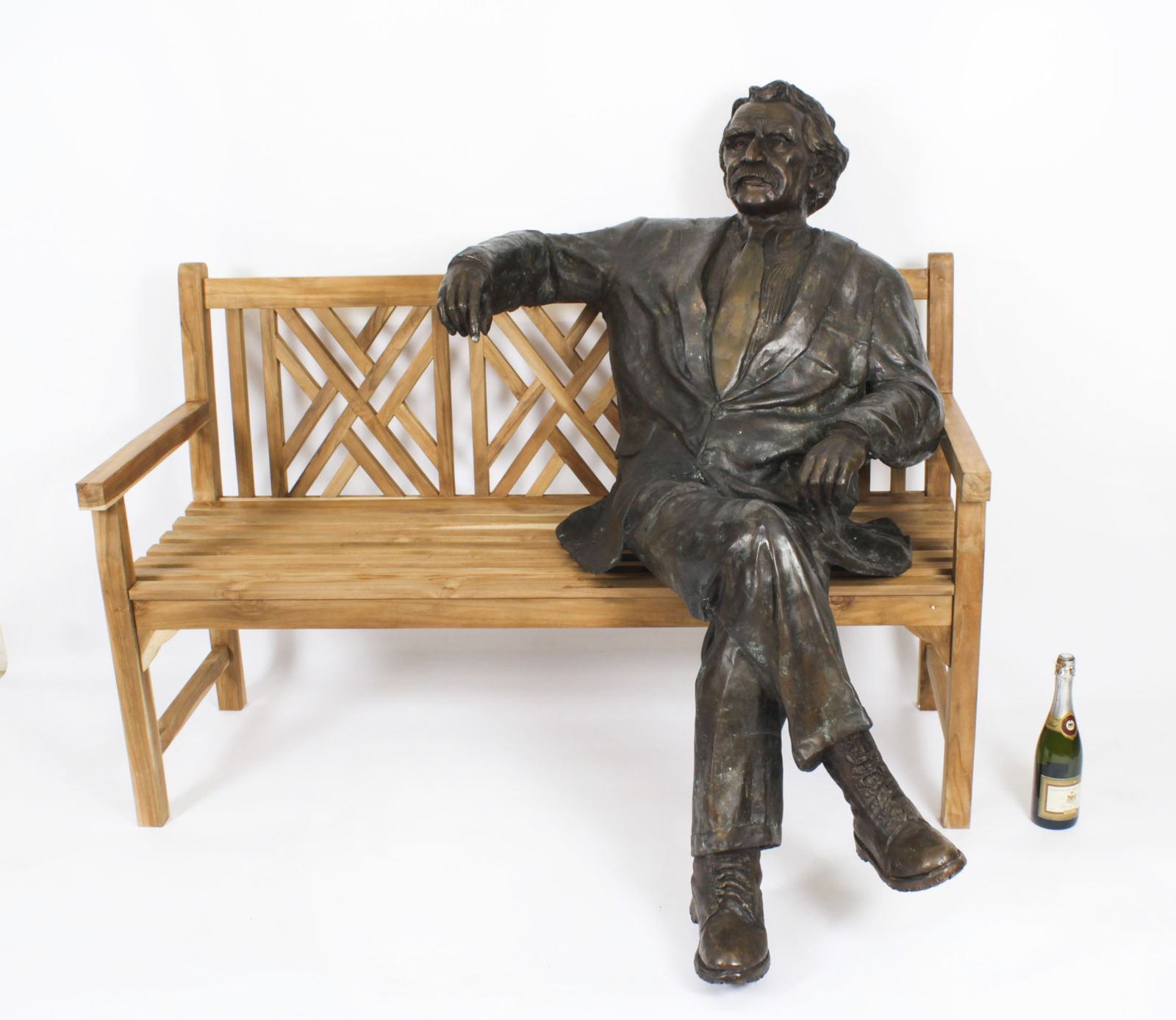 photo for sale Vintage Life Size Bronze Of Albert Einstein On A Garden Bench 20th C