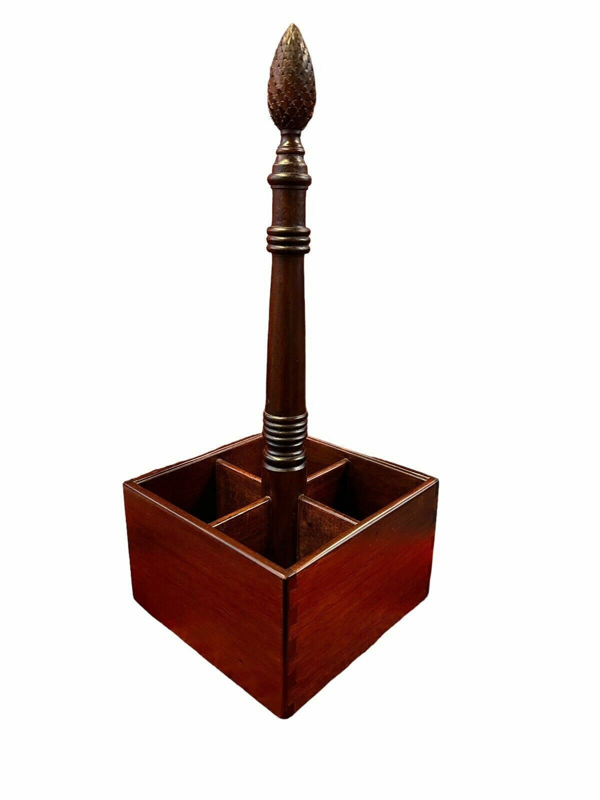 Antique Mahogany Bottle Carrier Porte Bouteille With Carved Finial photo for sale