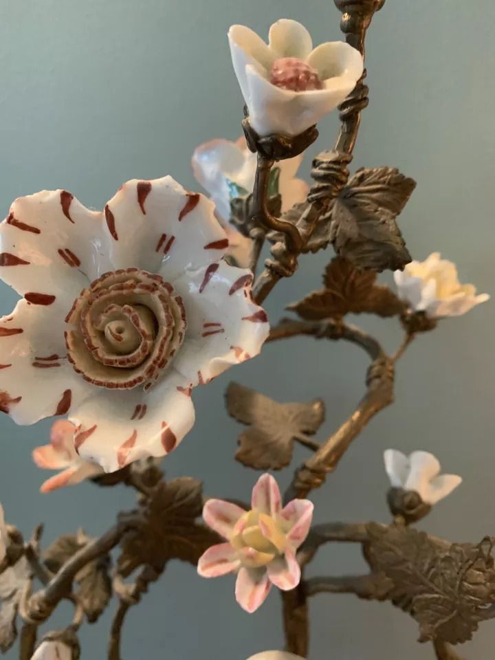 Exquisite Large Vintage Porcelain & Bronze Candelabra With Bird & Flowers photo 595.0