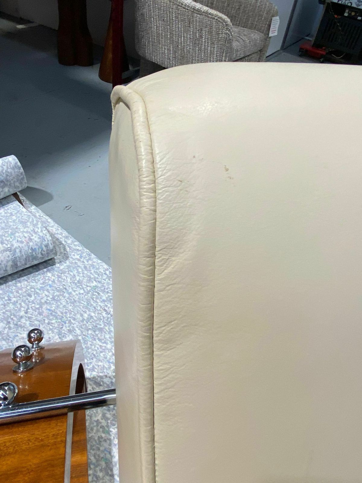 English Art Deco Style Walnut & Cream Leather Reclining Lounge Armchair / Chair (Circa 1970) photo vintage