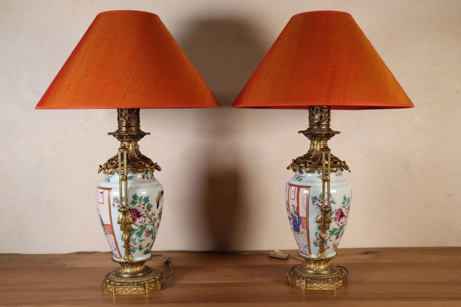 A Nice Pair Of Late 19th Century Gilt Bronze Mounted Chinese Canton Famille Rose Porcelain Vase Table Lamps, Gilt Bronze Mounts (St.189) photo for sale