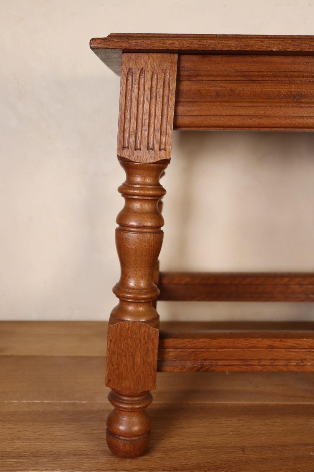 Antique Style Solid Oak Joint Stool Bench 20th Century photo vinterior