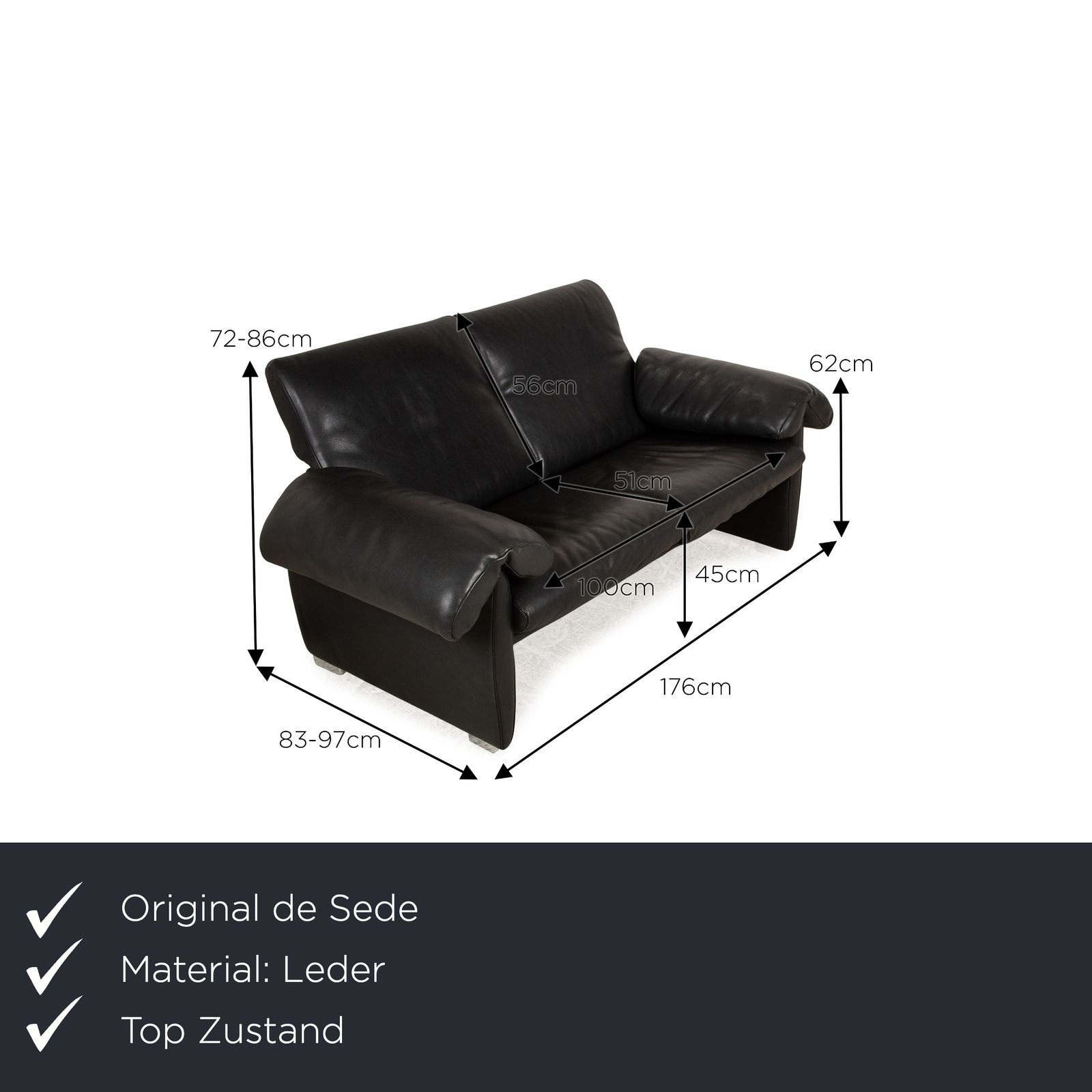 Canapé 2 places De Sede DS 10 en cuir noir photo furniture