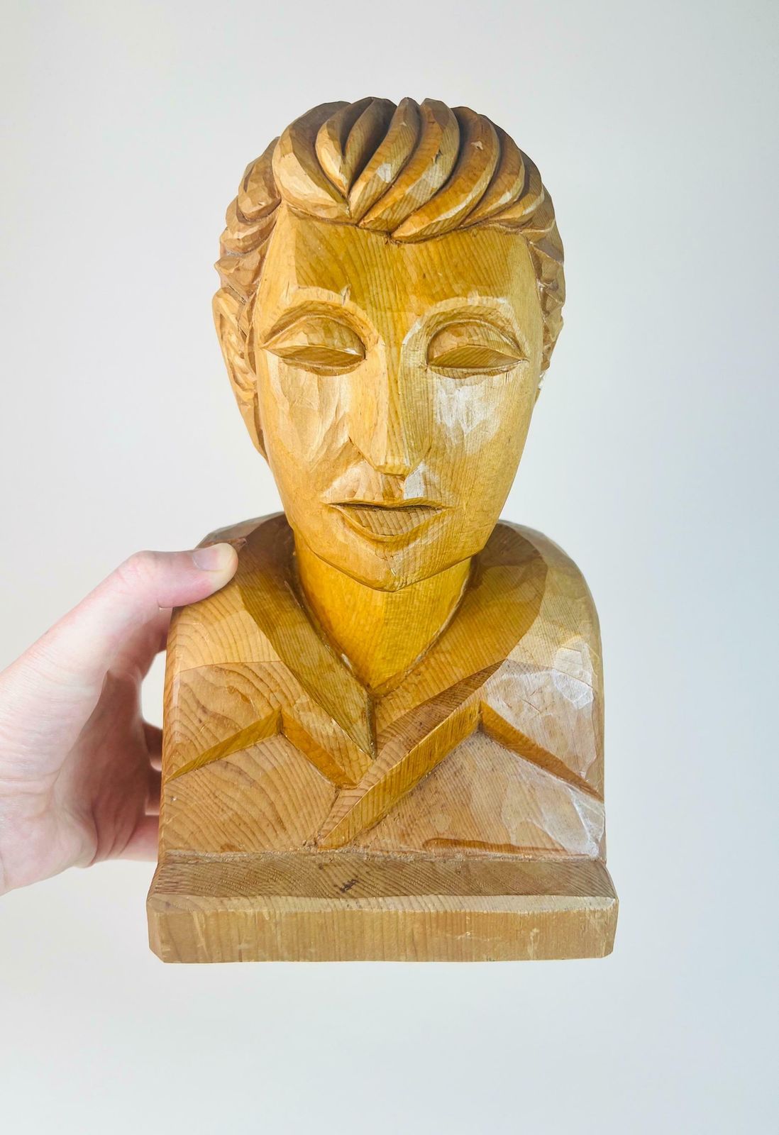 Vintage 60's Hand Carved Wooden Bust Sculpture Carving Head Statue Curiosity Decor Rustic Robust, Swiss Switzerland photo buy