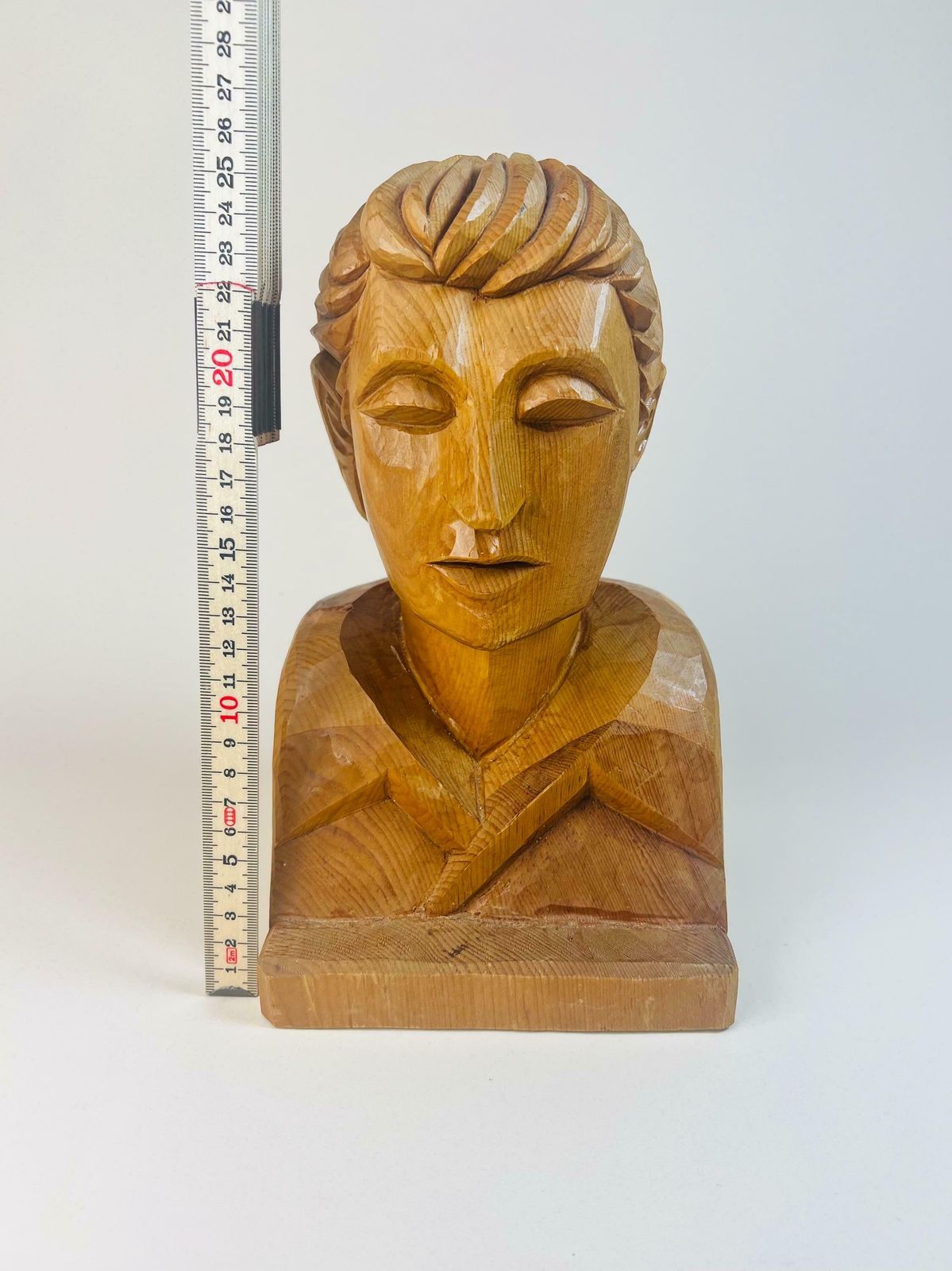 Vintage 60's Hand Carved Wooden Bust Sculpture Carving Head Statue Curiosity Decor Rustic Robust, Swiss Switzerland photo vintage