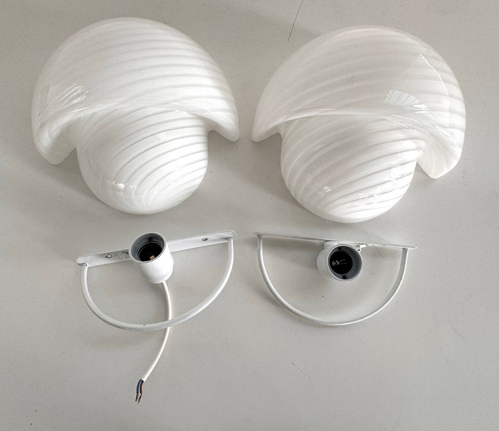 Italian Designer  Murano Swirl Glass Mushroom Wall Sconces, 1970s photo vintage