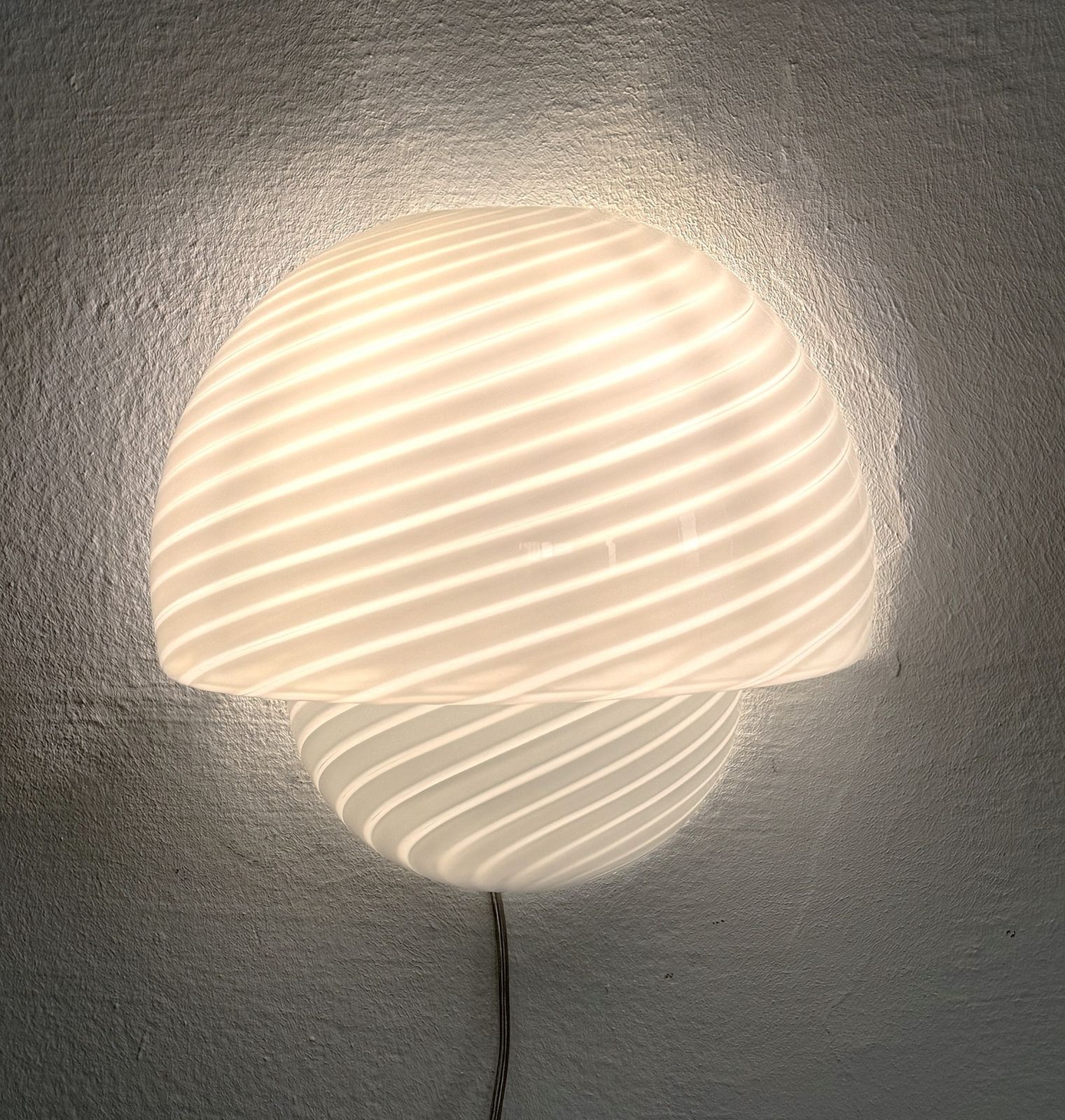 photo for sale Italian Designer  Murano Swirl Glass Mushroom Wall Sconces, 1970s