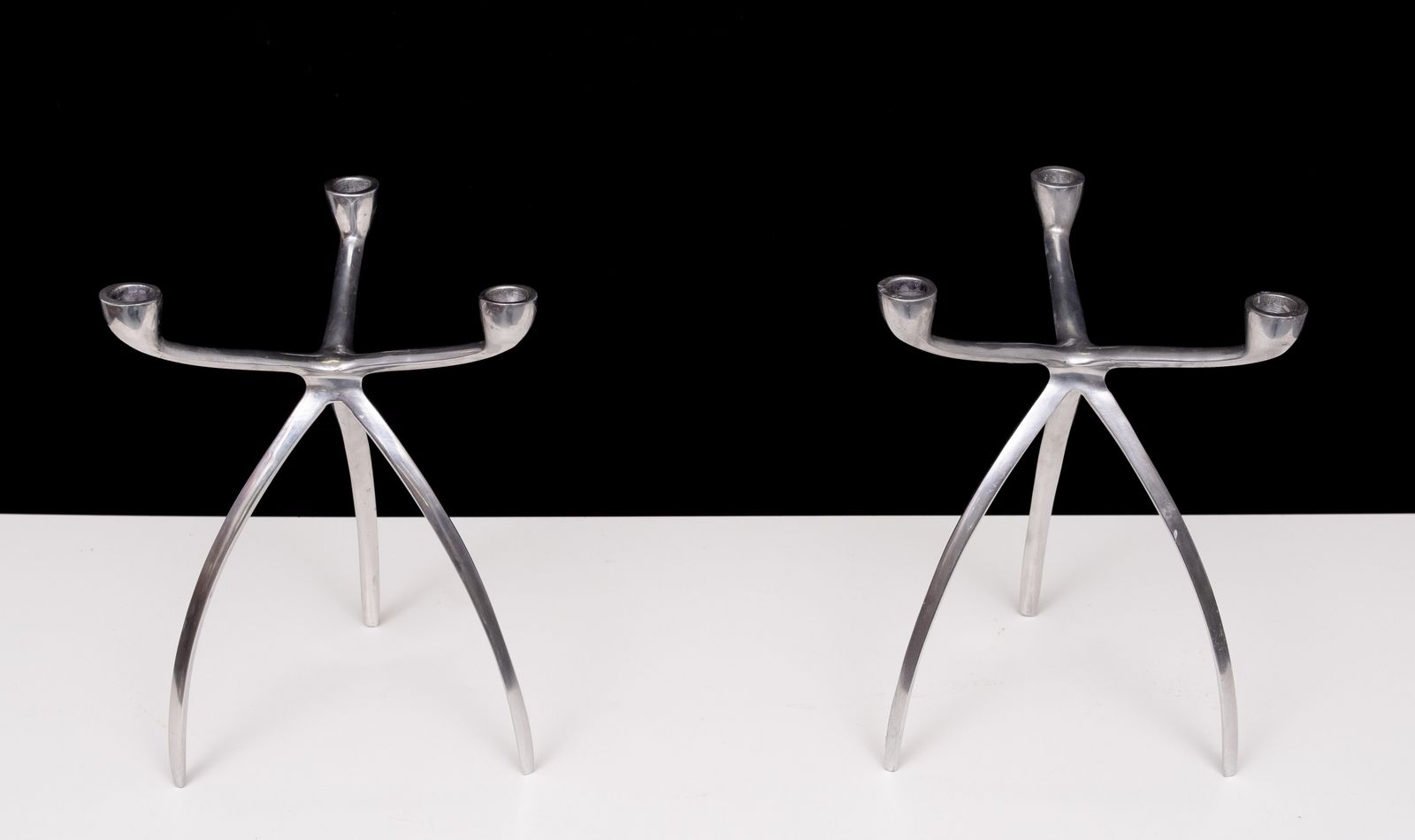 Pair Aluminum 3 Arms Spider Candle Sticks De Bijenkorf 1970s photo furniture