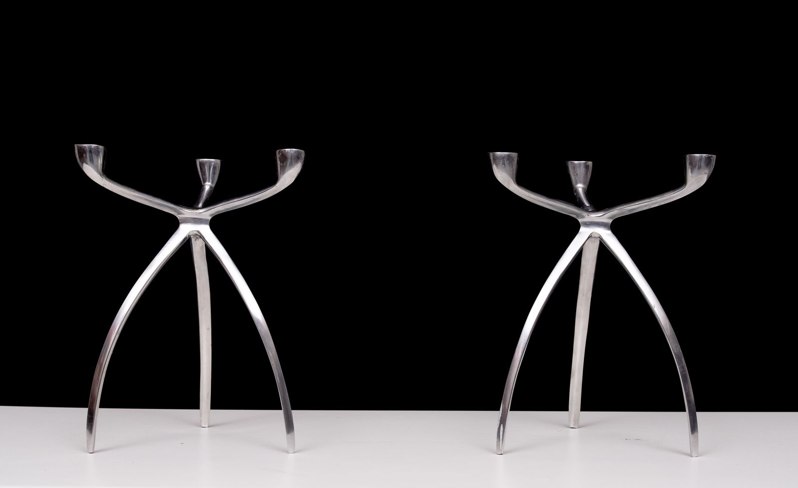 Pair Aluminum 3 Arms Spider Candle Sticks De Bijenkorf 1970s photo Home Decor