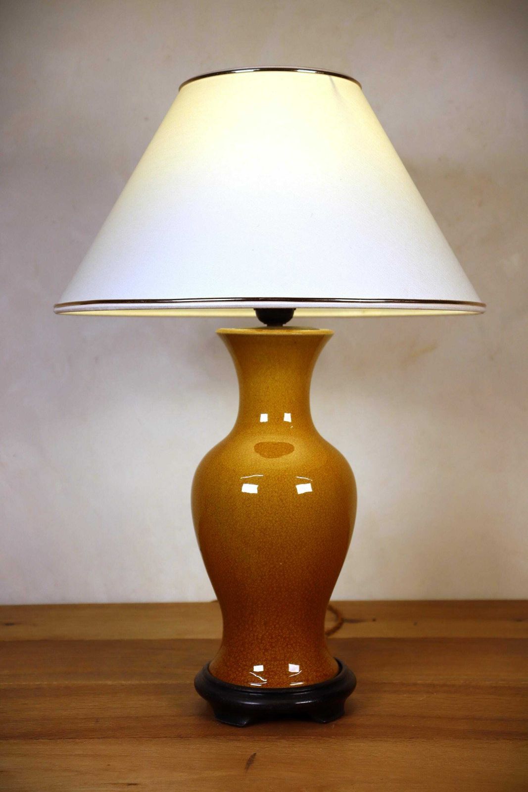 Vintage Chinese Asian Porcelain Ochre Yellow Balluster Vase Hollywood Regency (St.191) photo for sale