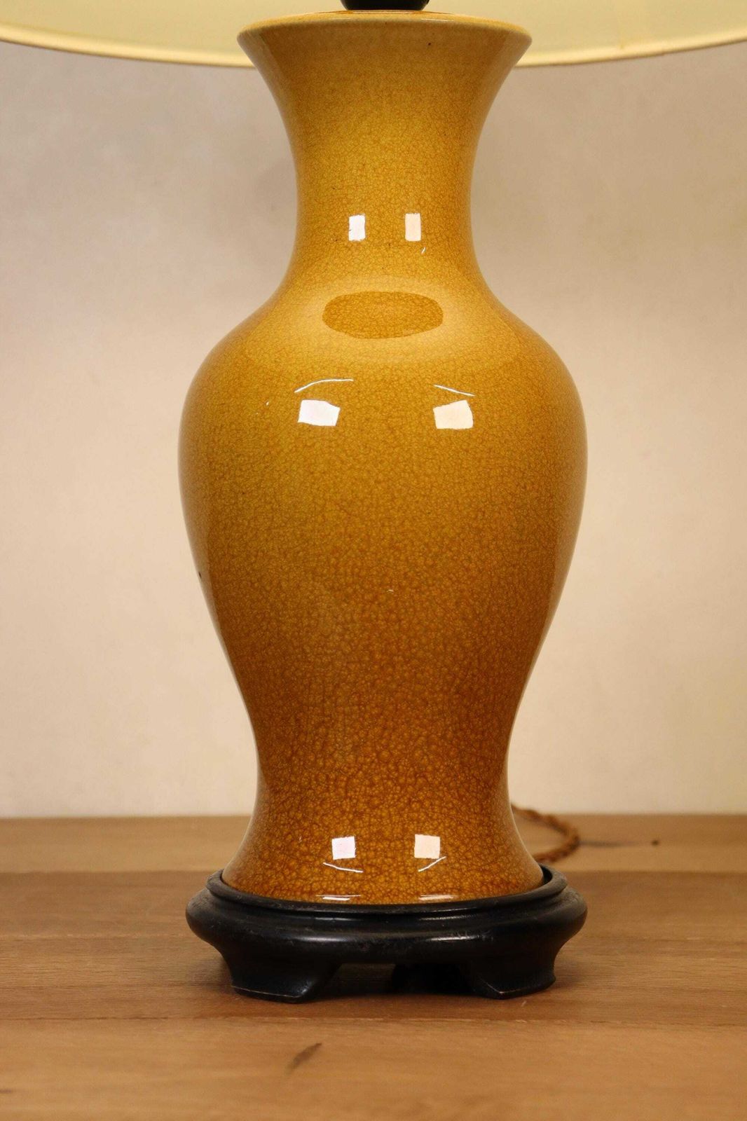 Vintage Chinese Asian Porcelain Ochre Yellow Balluster Vase Hollywood Regency (St.191) photo Lighting